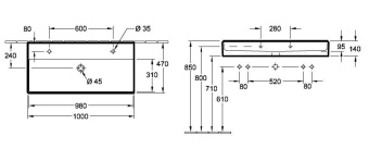 РАКОВИНА ПОДВЕСНАЯ 100Х47 VILLEROY&BOCH MEMENTO 2.0, GRAPHITE (4A22A1I4)