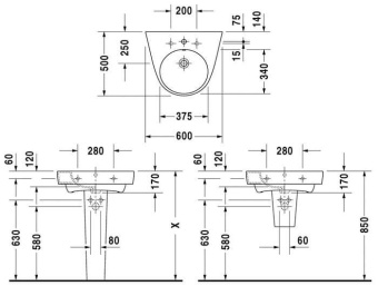 КЕРАМИЧЕСКАЯ РАКОВИНА 60 СМ DURAVIT STARCK 2 (2323600000)