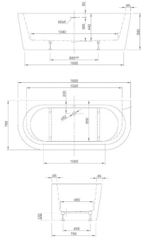 ВАННА АКРИЛОВАЯ ПРИСТЕННАЯ KNIEF WALL 180X80 СМ (0100-277)