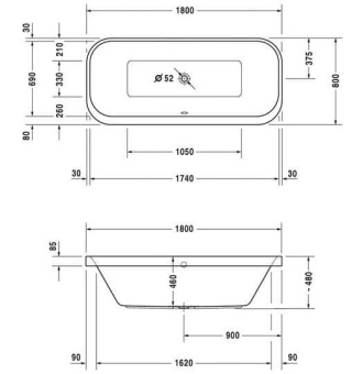 ВАННА АКРИЛОВАЯ DURAVIT HAPPY D.2 180Х80 СМ (700320000000000)