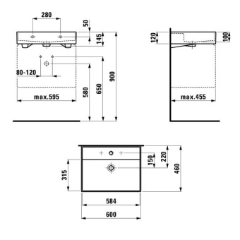 КЕРАМИЧЕСКАЯ РАКОВИНА 60 СМ LAUFEN KARTELL, ГРАФИТ МАТОВЫЙ (H8103337581041)