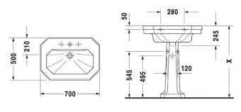 КЕРАМИЧЕСКАЯ РАКОВИНА 70 СМ DURAVIT 1930 (0438700000)