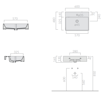 РАКОВИНА 60Х48 СМ GALASSIA PLUS DESIGN, БЕЛЫЙ (6102)