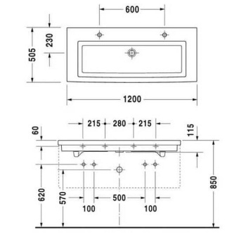 КЕРАМИЧЕСКАЯ РАКОВИНА ШЛИФОВАННЯ 120 СМ DURAVIT 2ND FLOOR (0491120026)