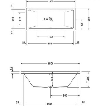 ВАННА АКРИЛОВАЯ DURAVIT VERO AIR 180Х80 СМ (700413000000000)