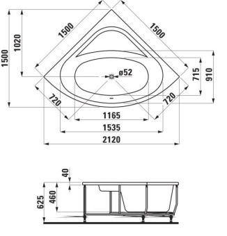 ВАННА УГЛОВАЯ ВСТРАИВАЕМАЯ АКРИЛОВАЯ LAUFEN SOLUTIONS 150Х150 СМ, WHITE (H2445010000001)
