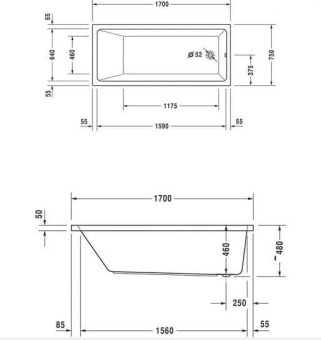 ВАННА АКРИЛОВАЯ DURAVIT VERO AIR 170Х75 СМ (700412000000000)