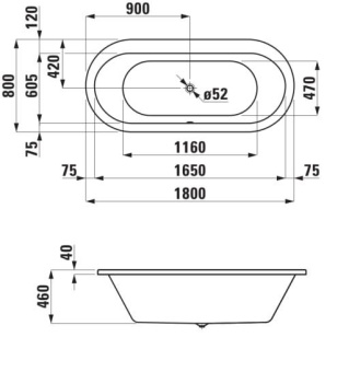 ВАННА ВСТРАИВАЕМАЯ АКРИЛОВАЯ LAUFEN SOLUTIONS 180Х80 СМ, WHITE (H2245100000001)