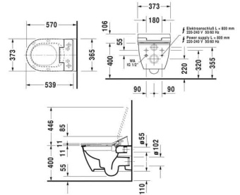 ПОДВЕСНОЙ БЕЗОБОДКОВЫЙ УНИТАЗ DURAVIT RIMLESS DARLING NEW SENSOWASH (2563590000)