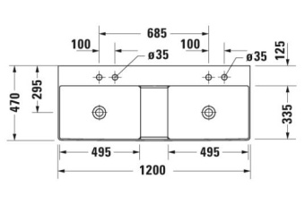 РАКОВИНА 120Х47 СМ DURAVIT DURASQUARE, БЕЛЫЙ (2353120041)