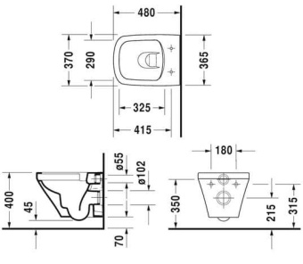 ПОДВЕСНОЙ БЕЗОБОДКОВЫЙ УНИТАЗ УКОРОЧЕННЫЙ DURAVIT RIMLESS DURASTYLE (2571090000)
