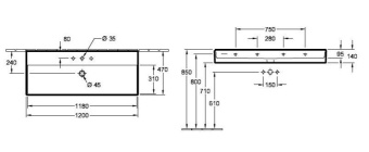 РАКОВИНА ПОДВЕСНАЯ 120Х47 VILLEROY&BOCH MEMENTO 2.0, GRAPHITE (4A22C5I4)