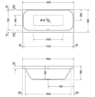 ВАННА АКРИЛОВАЯ DURAVIT HAPPY D.2 180Х80 СМ (700314000000000)
