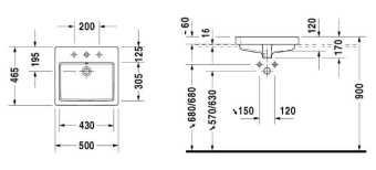КЕРАМИЧЕСКАЯ РАКОВИНА 50 СМ DURAVIT VERO (0315500000)