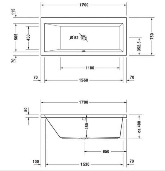 ВАННА АКРИЛОВАЯ DURAVIT VERO 170Х75 СМ (700133000000000)