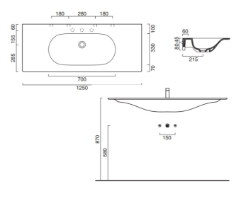 КЕРАМИЧЕСКАЯ РАКОВИНА 125Х50 СМ CATALANO HORIZON, BIANCO SATINATO (1125HZBM)
