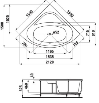 ВАННА УГЛОВАЯ АКРИЛОВАЯ LAUFEN SOLUTIONS 150Х150 СМ, WHITE (H2445070000001)