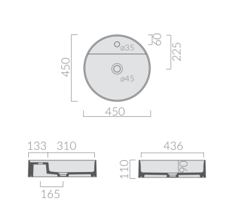 РАКОВИНА d45 СМ GALASSIA SMART B, ЧЕРНЫЙ МАТОВЫЙ (7404NEMT)