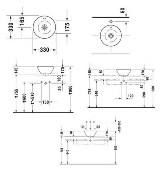 КЕРАМИЧЕСКАЯ РАКОВИНА 33 СМ DURAVIT STARCK 1 (0408330000)