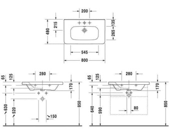КЕРАМИЧЕСКАЯ РАКОВИНА 80 СМ DURAVIT DURASTYLE (2320800041)