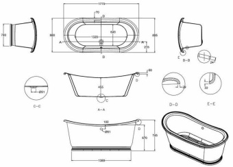 ВАННА АКРИЛОВАЯ BURLINGTON BOAT 177Х88 СМ (T6C)