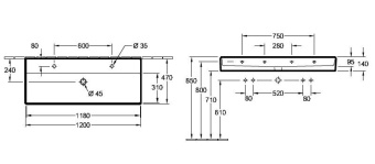 РАКОВИНА ПОДВЕСНАЯ 120Х47 VILLEROY&BOCH MEMENTO 2.0, GRAPHITE (4A22C1I4)