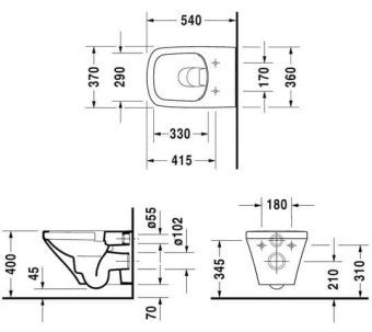ПОДВЕСНОЙ БЕЗОБОДКОВЫЙ УНИТАЗ DURAVIT RIMLESS DURASTYLE (2551090000)